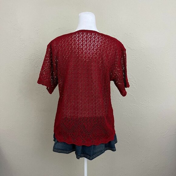 vintage 90s red girly downtown it girl netted short sleeve cardigan - Picture 5 of 8